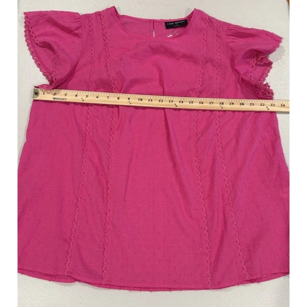 NEW Lane Bryant Top Womens 14 Pink 100% Cotton Lightweight Coquette Preppy Work - Picture 5 of 5